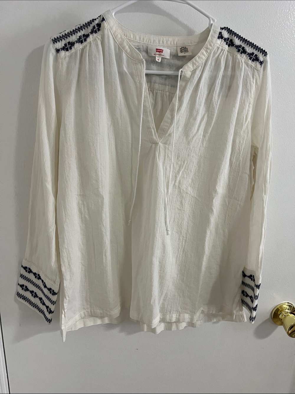 Levi's White Tunic Top with Navy Embroidery